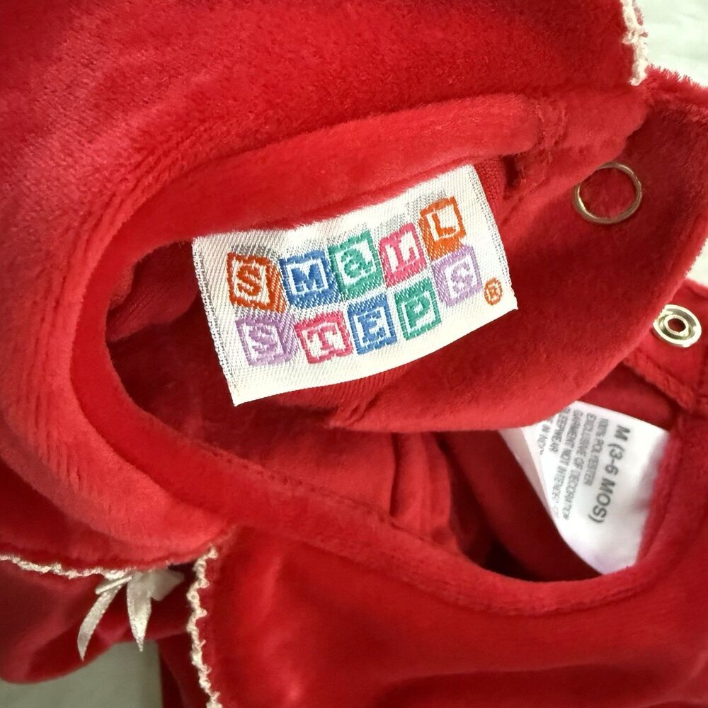 Vtg Footed Romper Red Teddy Bear Baby's 1st Christmas Baby Embroidered Sz 3-6M - Picture 6 of 7